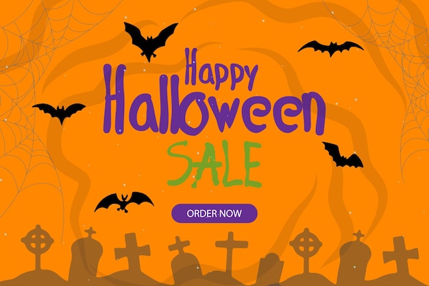 Lettering Happy Halloween with grunge decoration Abstract orange Halloween background