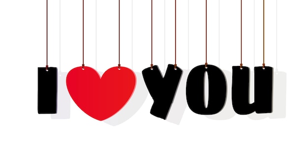 Lettering I love you with red heart isolated on a white