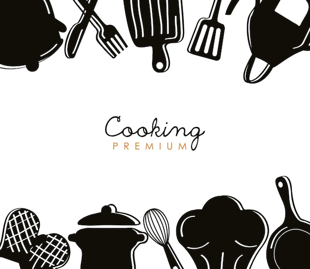 Lettering and kitchen tools silhouettes