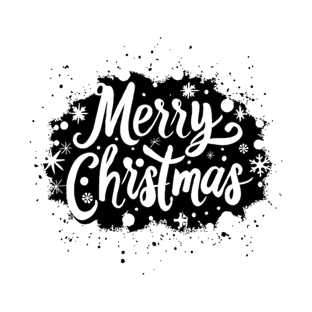 Vector lettering merry christmas the background is filled with white dots giving the impression of a snowcovered landscape vector illustration