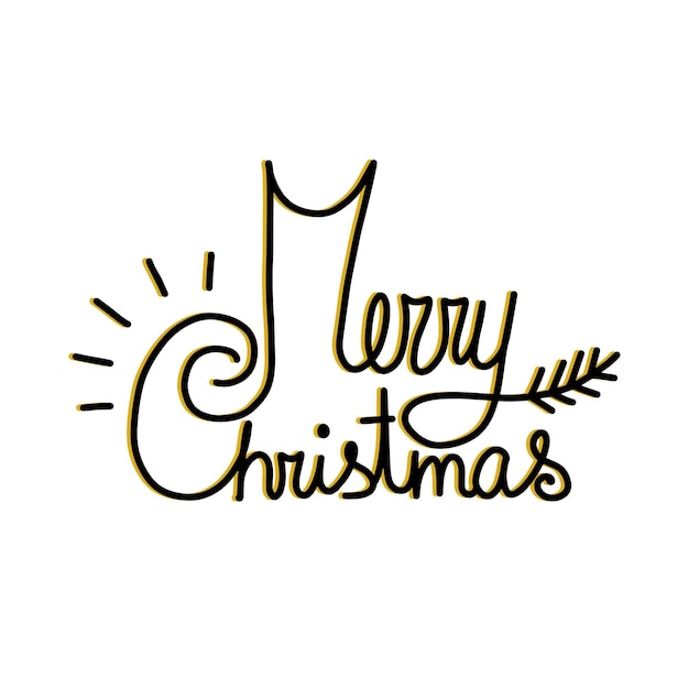 Lettering MERRY CHRISTMAS. Black and yellow illustration on white background. Perfect for Christmas.