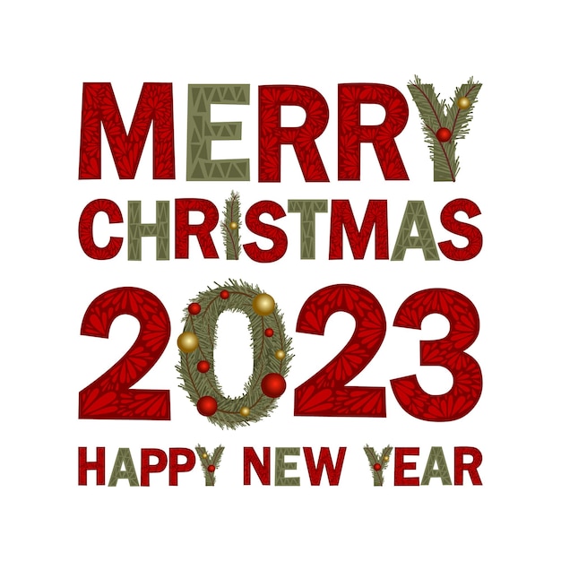 Lettering Merry Christmas and Happy New Year 2023 Simple vector illustration