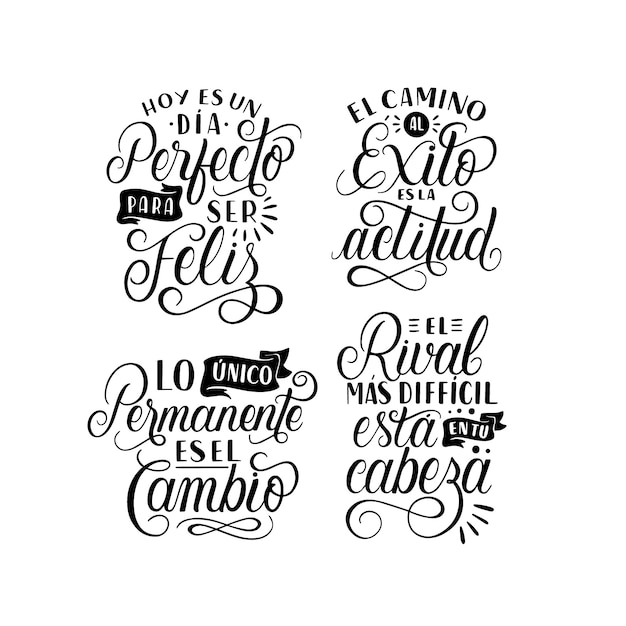 Lettering motivational quotes in spanish stickers collection