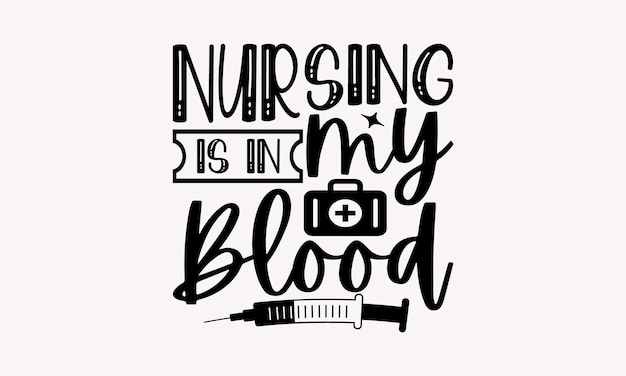 Lettering of a nurse with a syringe and a stethoscope.