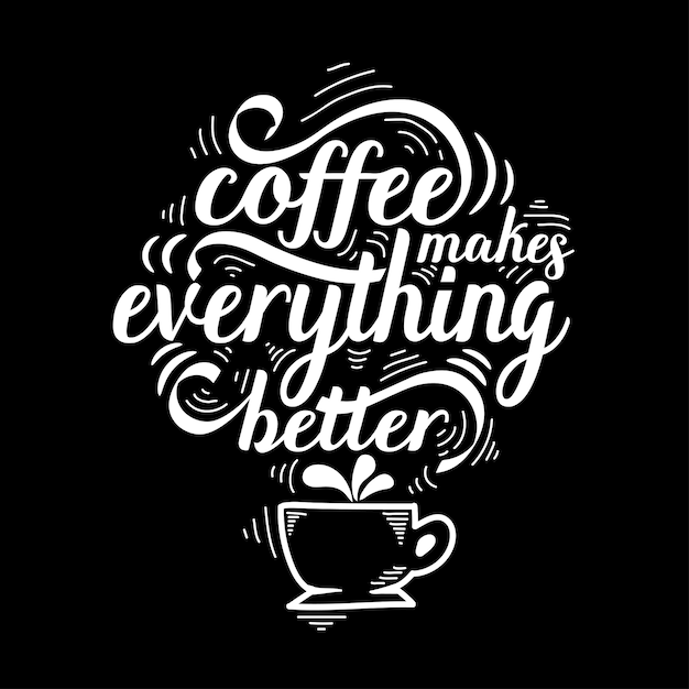 Lettering quote of coffee with sketch, cafe chalk board design template