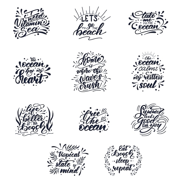 Lettering set with summer phrases