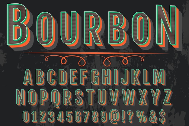 Vector lettering shadow effect label design bourbon