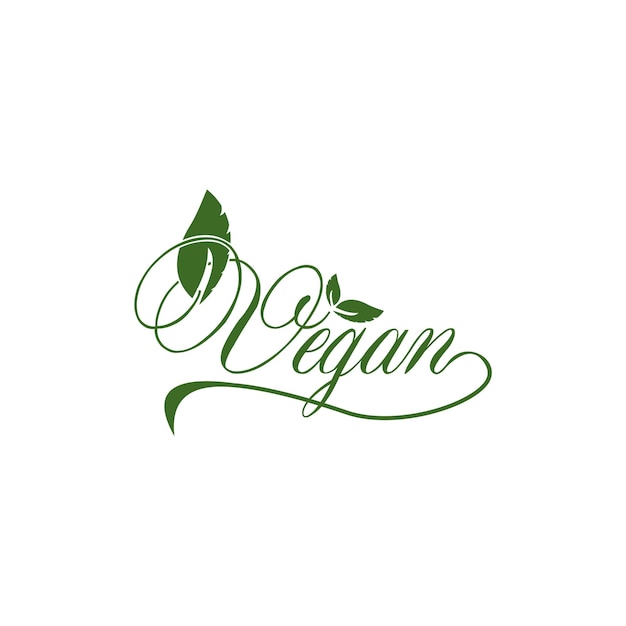 lettering vegan leaf green vector logo design