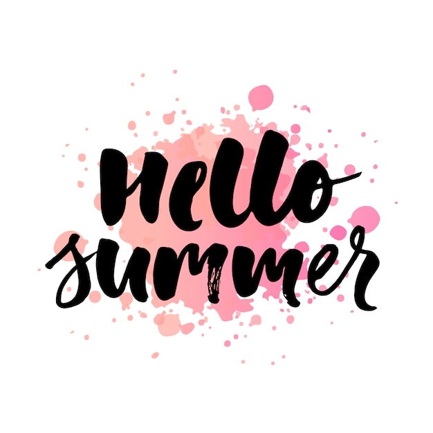 Lettering with phrase Hello summer. Vector illustration. watercolor