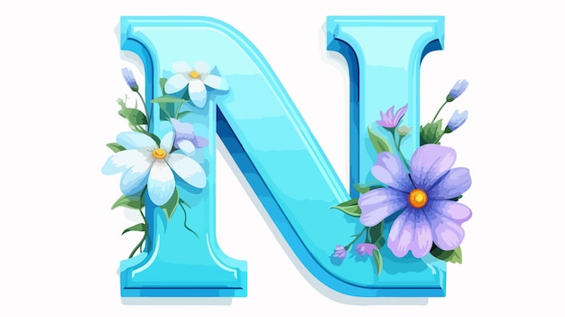 Vector the letters are blue and white with flowers and the letter n