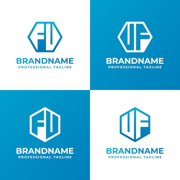 Letters FU or FV and UF or VF Hexagon Logo Set suitable for business with FU FV UF or VF initials