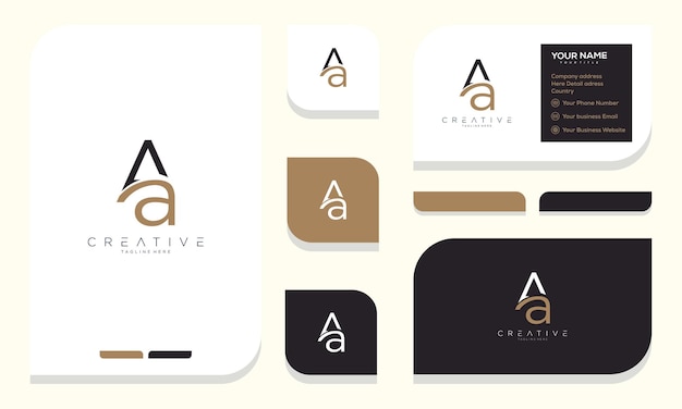 Letters A A, A A,joint logo icon with business card vector template.