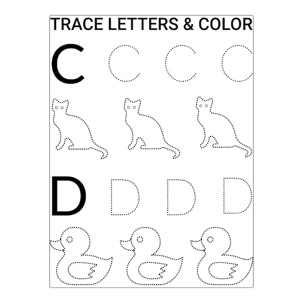 Letters tracing and color pages for kids premium vector