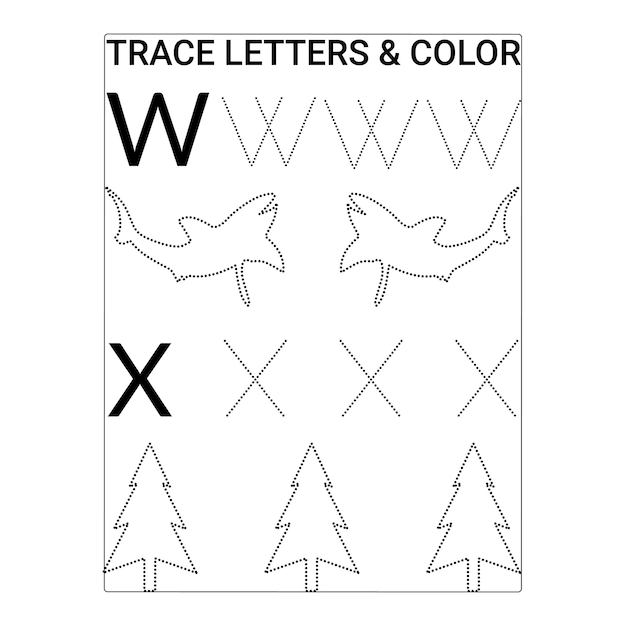 Letters tracing and color pages for kids premium vector