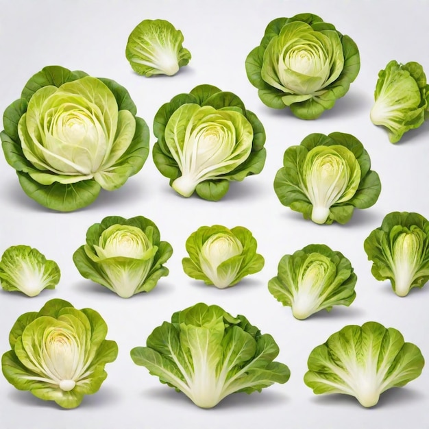 Lettuce cartoon vector set White background isolated