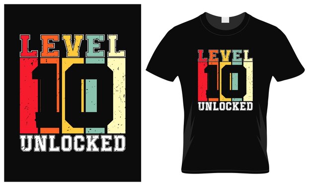 Level 10 unlocked. gaming typography t-shirt design template