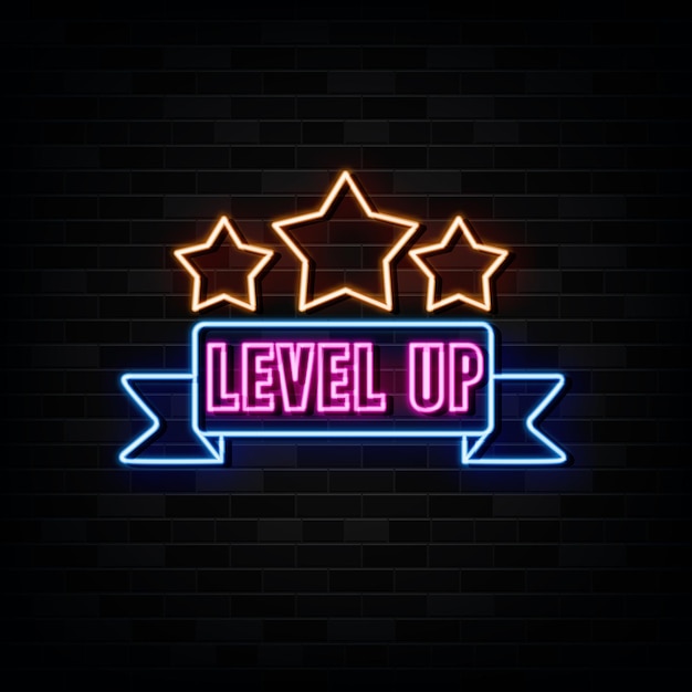 Level up neon sign design element light banner