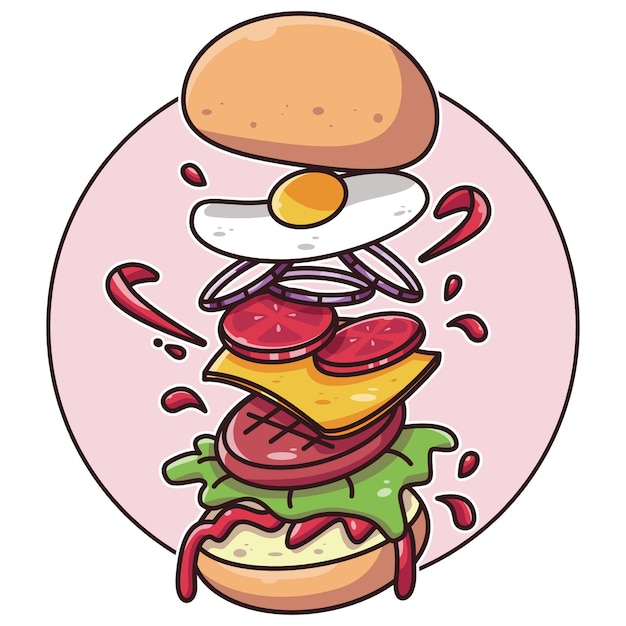 Levitating Burger isolated on a pink circle