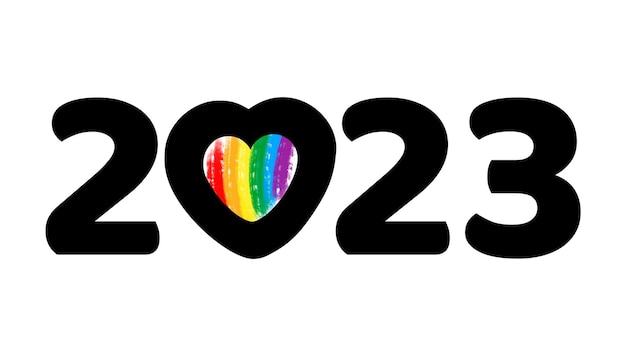 LGBT 2023 logo Vector flat illustration with heart rainbow flag