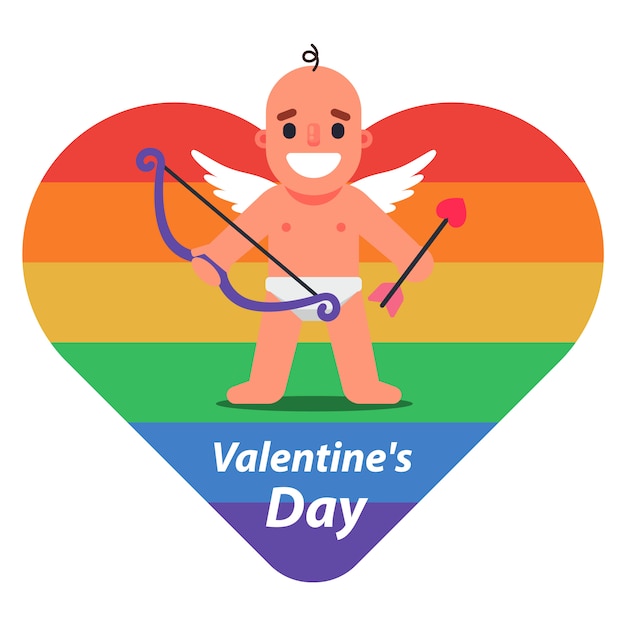 LGBT Cupid with Arrows and Bow. heart in rainbow color. flat vector illustration