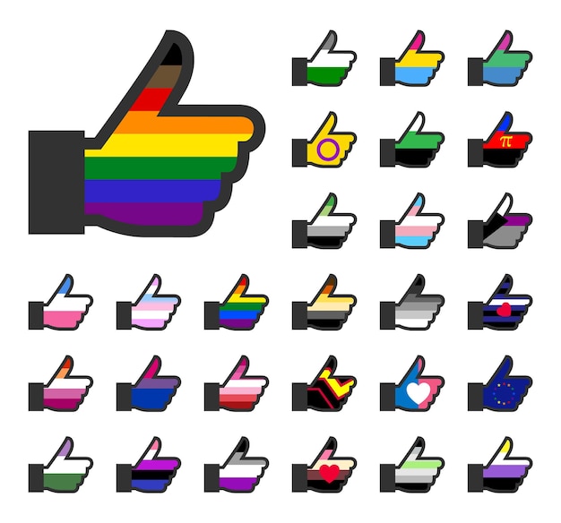 LGBT pride flags in the thumbs up shape