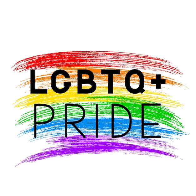 LGBT pride lettering on grunge brush strokes texture rainbow flag LGBTQ community banner