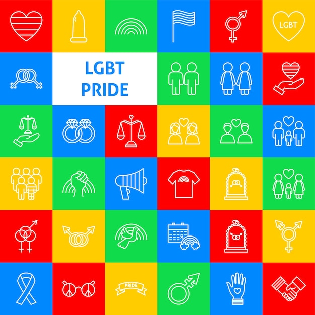 LGBT Pride Line Icons Set