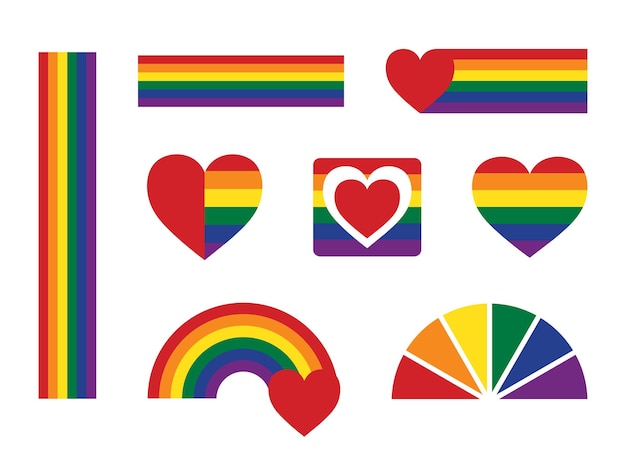 LGBT Pride Month illustrations National Coming Out Day signs and symbols LGBTQ community rainbow set