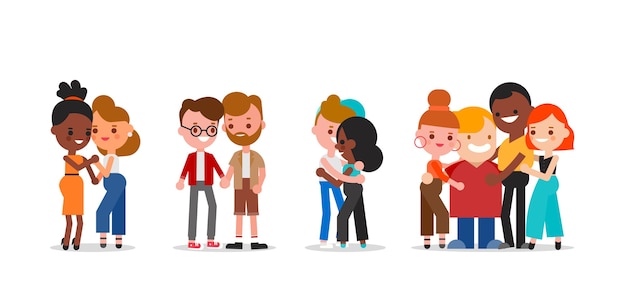 LGBTQ community. Set of diverse people. Men and women. Flat design  cartoon characters illustration.