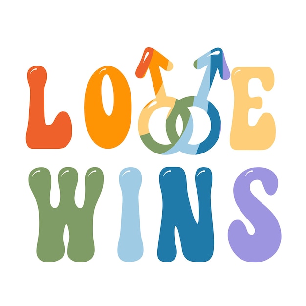 LGBTQ community symbols retro pride month vibes lettering love wins