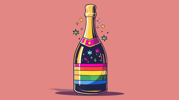 LGBTQ Flag Champagne Bottle Design Vector Illustration