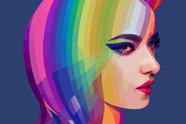 Lgbtq pride and tolerance girl illustration rainbow coloured hair