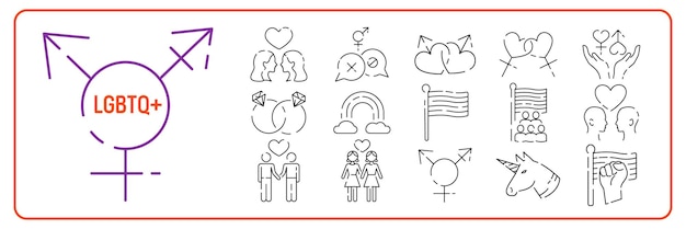 LGBTQ vector line icon set Editable line stroke