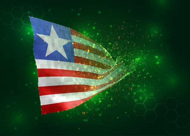 Liberia on vector 3d flag on green background with polygons and data numbers