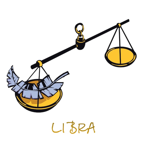 Libra zodiac sign flat cartoon . Celestial justice scales object. Astrological horoscope symbol, equilibrium, balance and harmony concept. Isolated hand drawn item