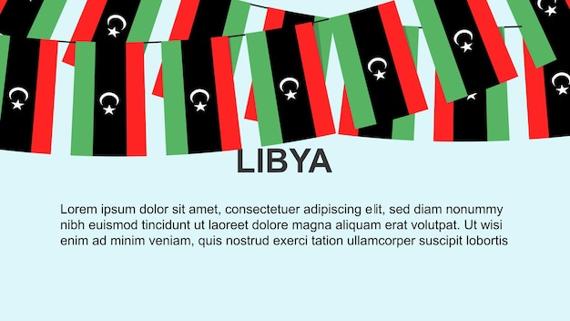 Libya flags hanging on a rope celebration and greeting concept independence day