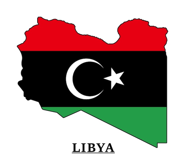 Libya National Flag Map Design, Illustration Of Libya Country Flag Inside The Map