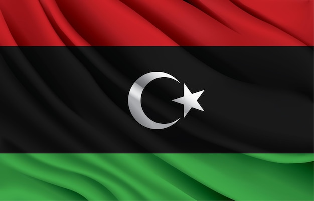 Libya national flag waving realistic vector illustration