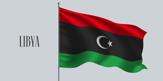 Libya waving flag on flagpole