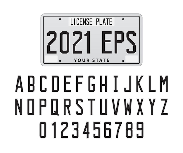 License plate font and number, vector illustration