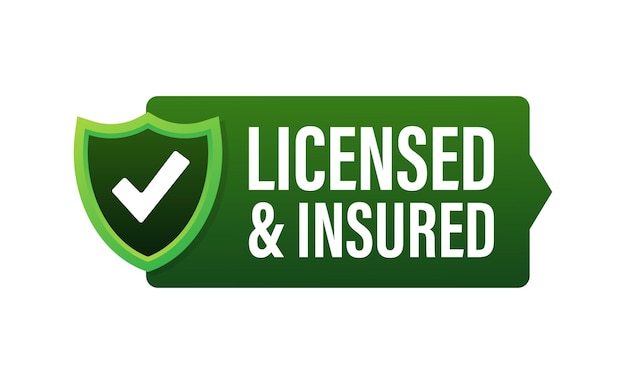 Licensed and insured vector icon with tick mark and shield