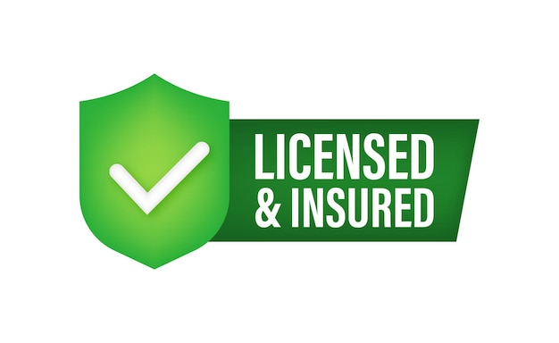 Licensed and insured vector icon with tick mark and shield