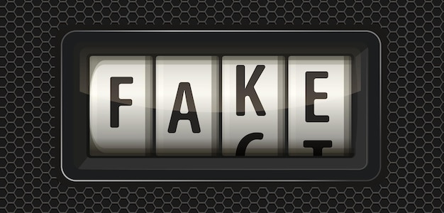 Vector the lie detector shows the fake value, not the fact. vector illustration. fake lettering