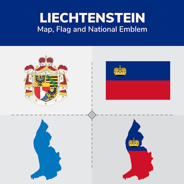 Liechtenstein Map, Flag and National Emblem 