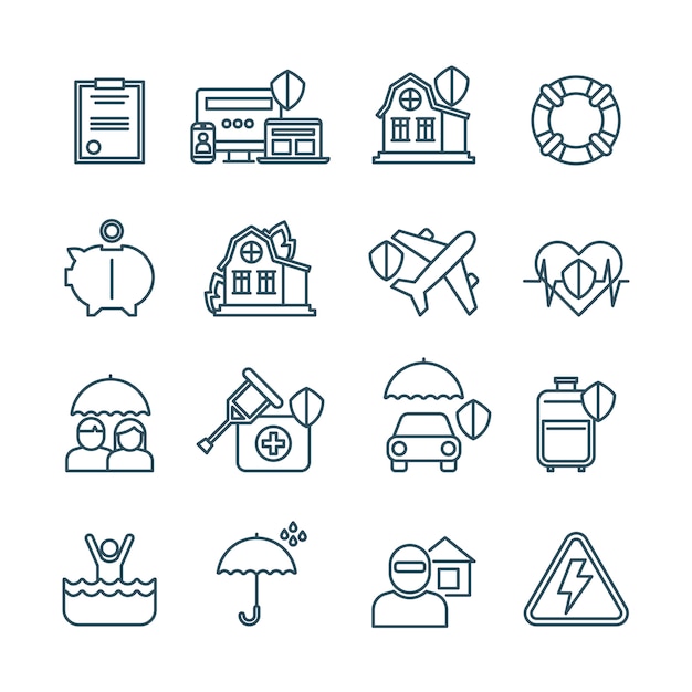 Life, house and car insurance thin line icons