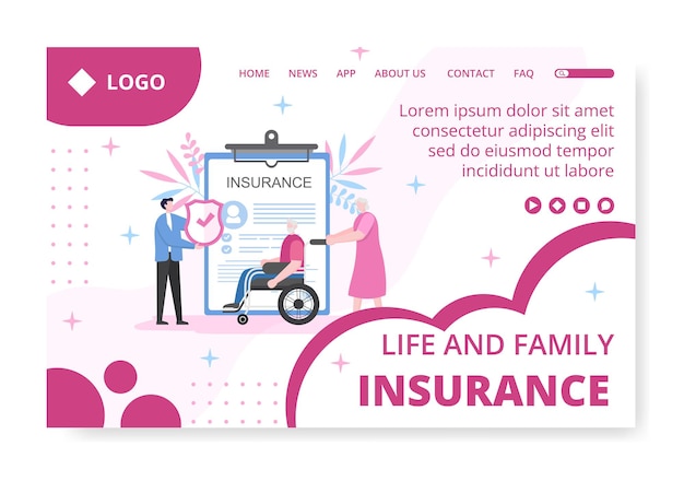 Life Insurance Landing Page Template Flat Design Illustration Editable of Square Background Suitable for Social media, Greeting Card or Web Internet Ads