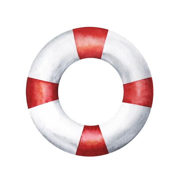 Lifebuoy for saving people in water sea ocean Safe swim circle Watercolor hand drawn illustration