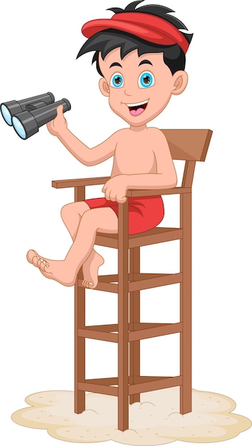 lifeguard boy cartoon holding binocular