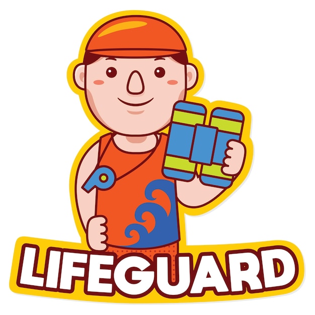 Lifeguard Profession Mascot Logo Vector in Cartoon Style