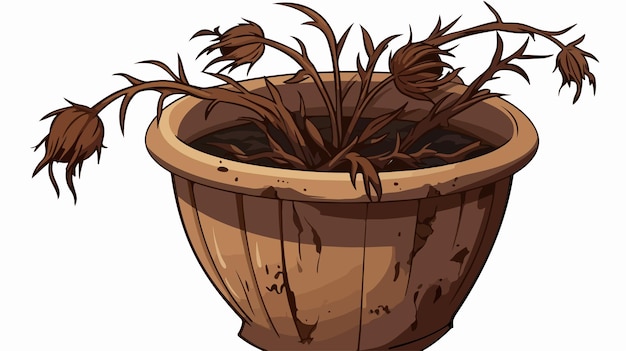 Vector lifeless plant in pot on clean background minimalistic illustration